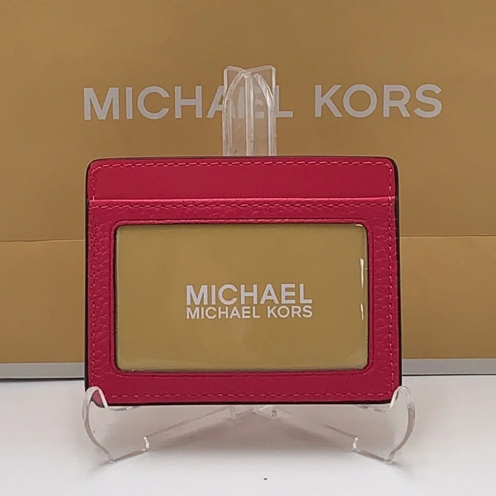 MICHAEL KORS Large Pebbled Leather Card Holder Case Electric Pink NWT